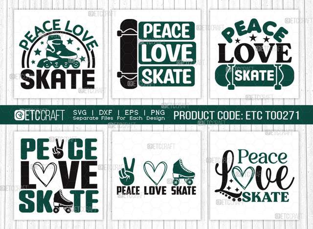 Peace Love Skate SVG Bundle, Roller Derby svg, Roller Skates Svg, Skate Svg, Sports Svg, Roller Skates Quotes, ETC T00271 SVG ETC Craft 