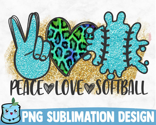 Peace Love Softball Sublimation Design Sublimation MintyMarshmallows 