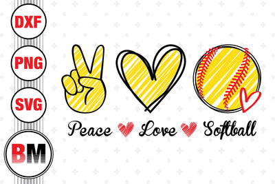 Peace Love Softball SVG, PNG, DXF Files SVG BMDesign 
