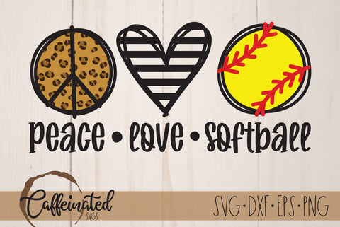 Peace Love Softball SVG SVG Caffeinated SVGs 