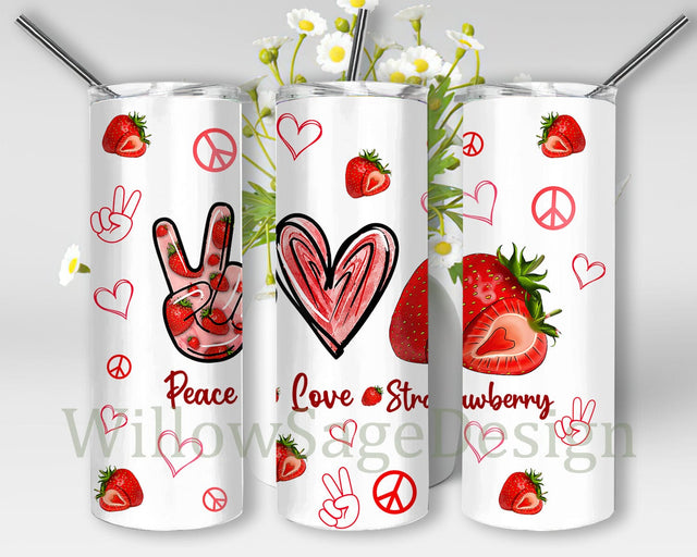 Peace Love Strawberries 20oz Skinny Tumbler Png, Summer Strawberry Tumbler, Strawberry Lover Tumbler, Coffee Tumbler, Fruits Tumbler, Strawberry Gifts Sublimation WillowSageDesign 