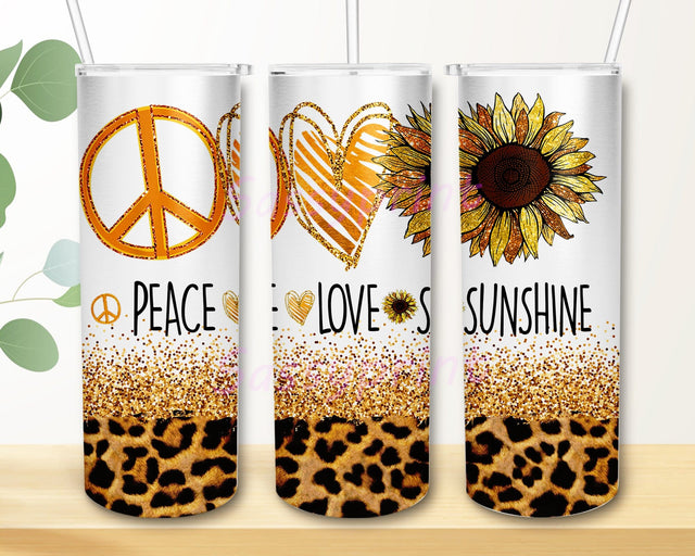 Peace Love Sunshine Glitter Leopard 20oz Skinny Tumbler Png, Leopard Glitter Sunflower Lover Gift, Sunflower Tumbler, Sunflower Tumbler Sublimation Png Sublimation sassyprint 