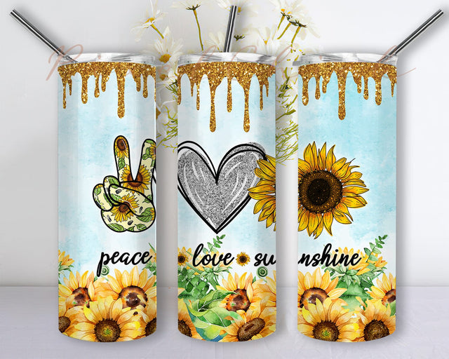 Peace Love Sunshine Tumbler Design, Sunshine 20oz Skinny Png, Sunflower Tumbler Wrap, Love Sunflower Design Png, Instant Download Sublimation PixelChick 
