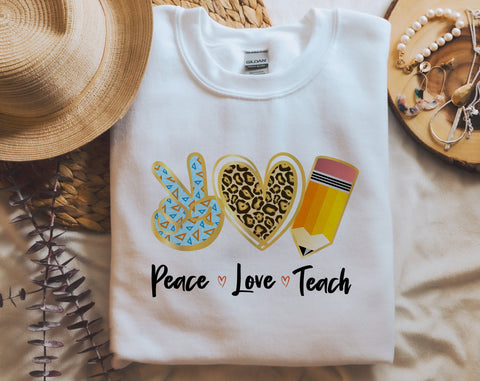 Peace Love Teach PNG, Teacher Design For Sublimation Sublimation HappyDesignStudio 