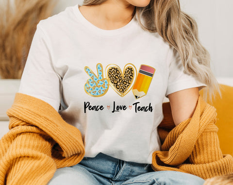 Peace Love Teach PNG, Teacher Design For Sublimation Sublimation HappyDesignStudio 