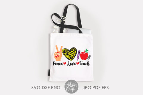 Peace Love Teach SVG with leopard print heart Sublimation Artisan Craft SVG 
