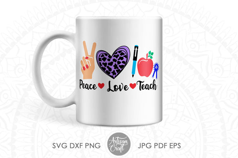 Peace Love Teach SVG with leopard print heart Sublimation Artisan Craft SVG 