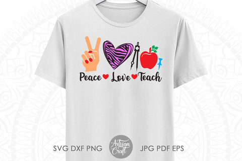 Peace Love Teach SVG with leopard print heart Sublimation Artisan Craft SVG 