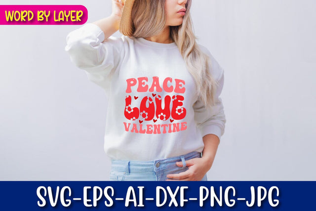 Peace Love Valentine Retro Valentine's Day Design SVG Blessedprint 