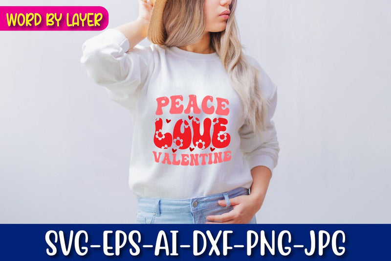 Peace Love Valentine Retro Valentine's Day Design SVG Blessedprint 