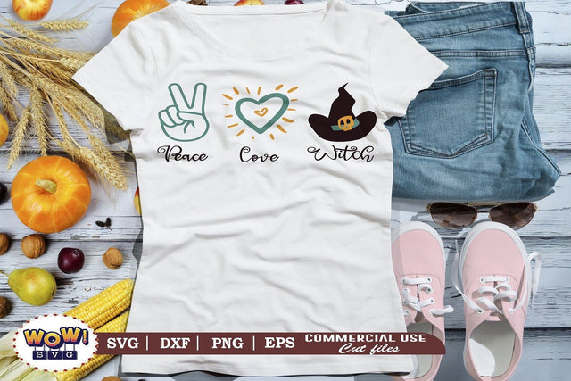 Peace love witch svg, spooky svg, Halloween cutting file, 31st october svg, Halloween svg, Halloween cricut files, halloween, Trick or treat SVG Wowsvgstudio 