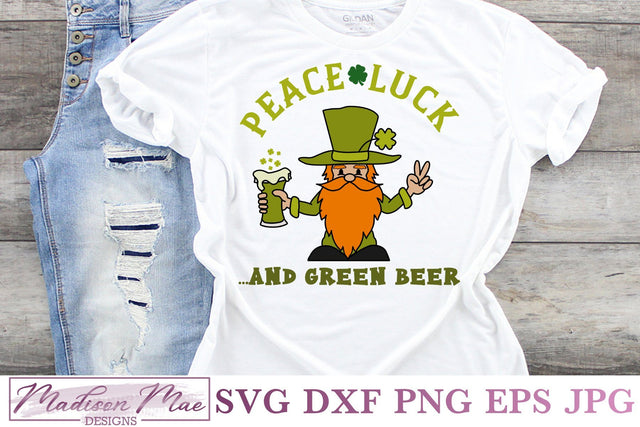 Peace Luck and Green Beer St Patrick's Day Leprechaun Svg SVG Madison Mae Designs 