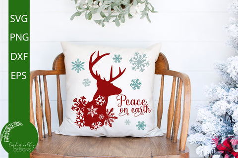 Peace On Earth Christmas Deer SVG-Snowflake SVG SVG Linden Valley Designs 