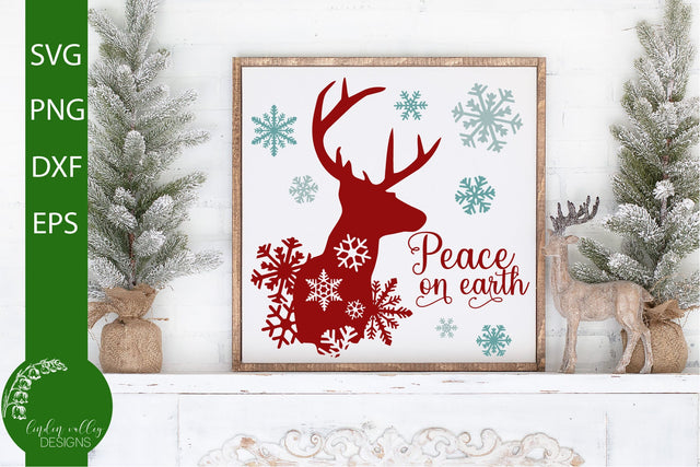 Peace On Earth Christmas Deer SVG-Snowflake SVG SVG Linden Valley Designs 