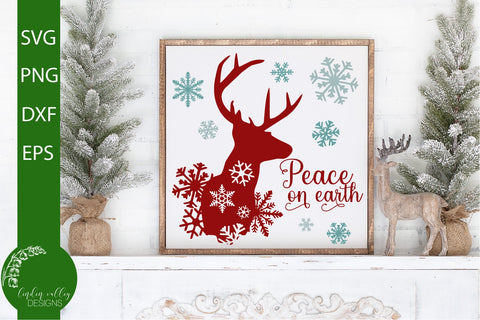 Peace On Earth Christmas Deer SVG-Snowflake SVG SVG Linden Valley Designs 