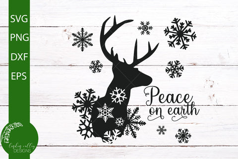 Peace On Earth Christmas Deer SVG-Snowflake SVG SVG Linden Valley Designs 