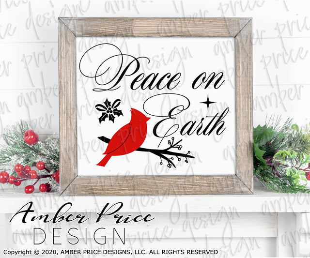Peace on Earth SVG | Cardinal SVG | Winter SVG | Christmas ornaments SVG PNG DXF | Holiday Home Decor SVGs SVG Amber Price Design 