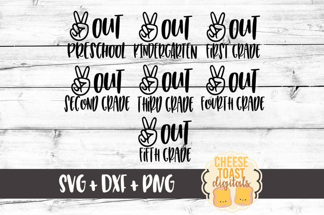 Peace Out School Bundle - Preschool through Fifth Grade - Last Day of School Bundle SVG Cheese Toast Digitals