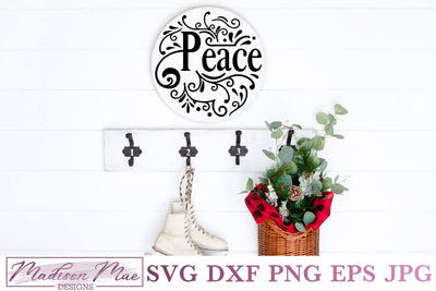 Peace, Round Christmas Sign SVG SVG Madison Mae Designs 