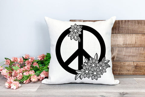 Peace Sign SVG Design, Floral Peace Symbol PNG with Flowers, Zentangle Peace Sign SVG Elinorka 