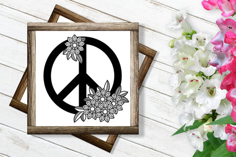 Peace Sign SVG Design, Floral Peace Symbol PNG with Flowers, Zentangle Peace Sign SVG Elinorka 