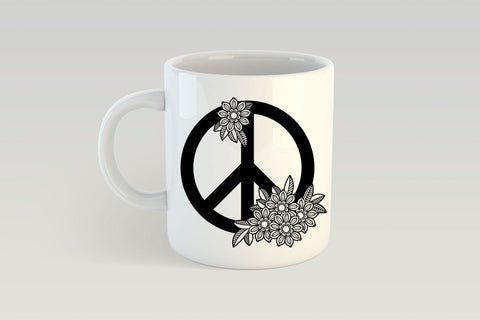 Peace Sign SVG Design, Floral Peace Symbol PNG with Flowers, Zentangle Peace Sign SVG Elinorka 