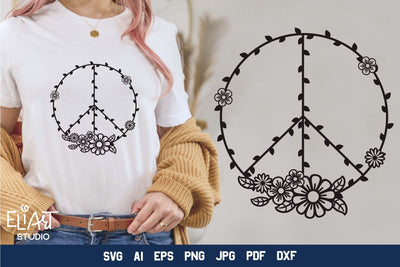Peace Sign SVG Floral Design, Floral Peace Symbol PNG, Summer Peace Sign Home Design SVG Elinorka 