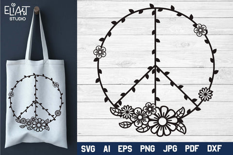 Peace Sign SVG Floral Design, Floral Peace Symbol PNG, Summer Peace Sign Home Design SVG Elinorka 