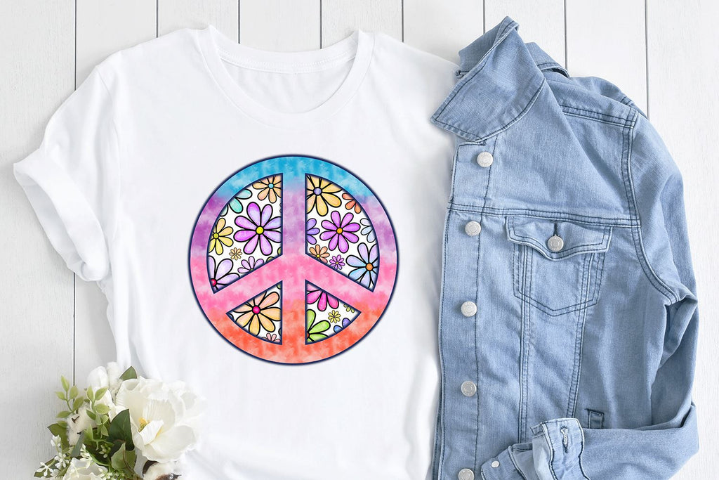 Peace Sign with Flowers PNG for Sublimation - So Fontsy