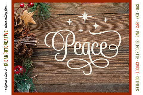 Peace SVG - Christmas word art with swirls and stars - SVG craft file SVG CleanCutCreative 