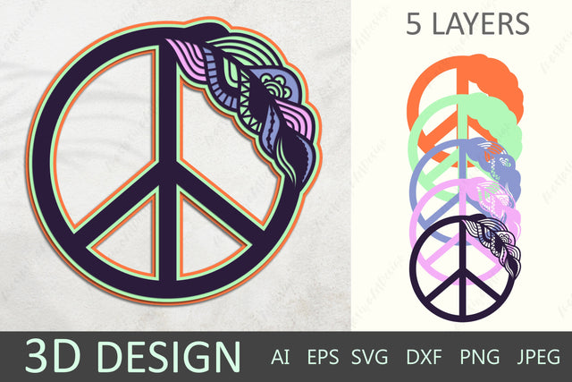 Peace symbol svg, 3D layered papercutting svg, Hippie svg SVG AnastasiyaArtDesign 