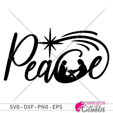 Peace with Nativity Scene Christmas SVG SVG Chameleon Cuttables 