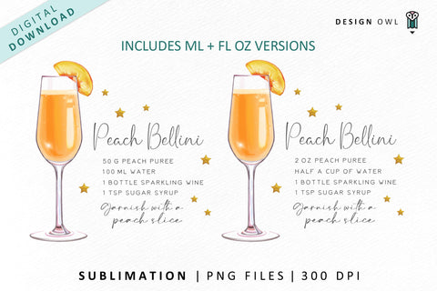Peach Bellini Cocktail Recipe Sublimation File Sublimation Design Owl 