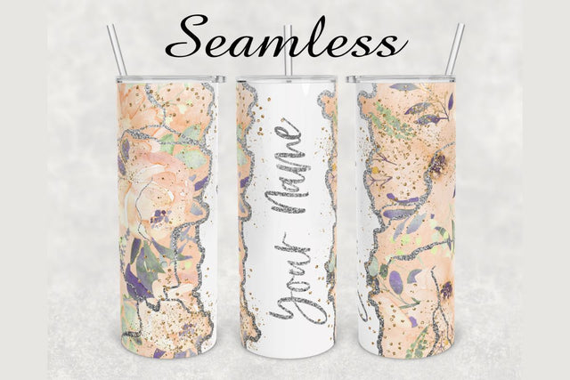 Peach Flowers Glitter Agate Tumbler sublimation design 20 oz skinny tumbler wrap Sublimation BambinaCreations 