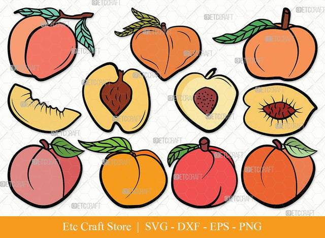 Peach Fruit Clipart SVG Cut File | Peach Svg | Fruit Svg | Peach Slice Svg | Peach Bundle | Summer SVG | Eps | Dxf | Png | SVG ETC Craft 