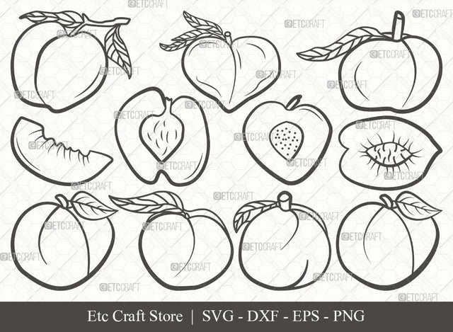 Peach Fruit Outline SVG Cut File | Peach Svg | Fruit Svg | Peach Slice Svg | Peach Bundle | Summer SVG | Eps | Dxf | Png | SVG ETC Craft 