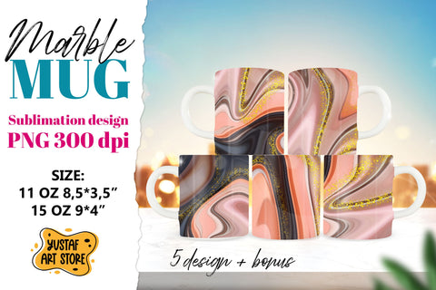 Peach Grey marble sublimation mug wrap bundle.Fluid art PNG Sublimation Yustaf Art Store 