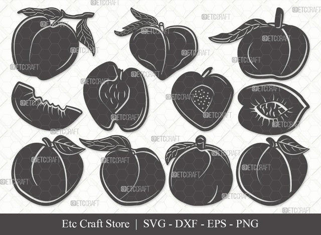 Peach Silhouette SVG Cut File | Peach Svg | Fruit Svg | Peach Slice Svg | Peach Bundle | Summer SVG | Eps | Dxf | Png | SVG ETC Craft 