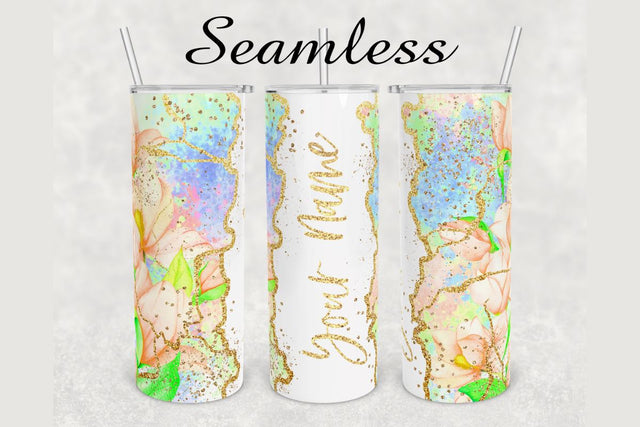 Peach Watercolor Glitter Agate Tumbler sublimation design 20 oz skinny tumbler wrap Sublimation BambinaCreations 