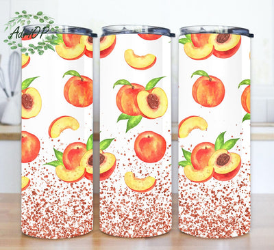 Peaches 20oz Skinny Tumbler, Fruit Tumbler Design, Watercolor Peaches Tumbler Png, Peaches Tumbler With Lid And Straw, Peaches Lover Gift, Digital Download Sublimation AdriOP 
