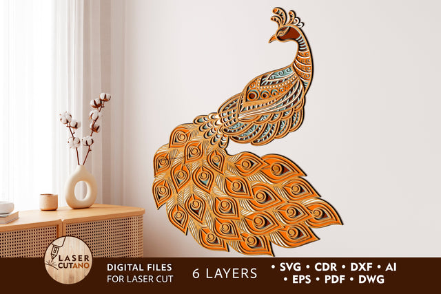 PEACOCK Cut Template BIRD SVG Multilayer Laser Cut Files, 3D Designs SVG LaserCutano 