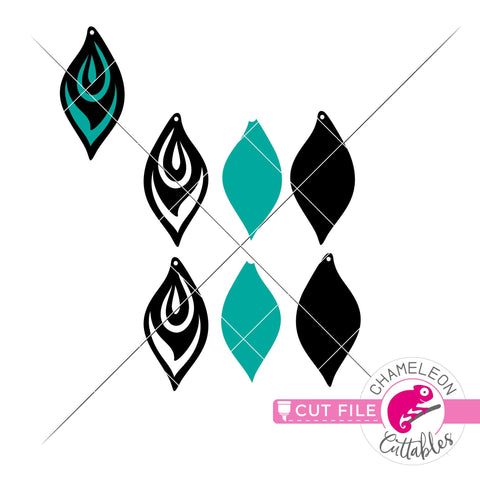 Peacock feather inspired Earring Template svg png dxf SVG Chameleon Cuttables 