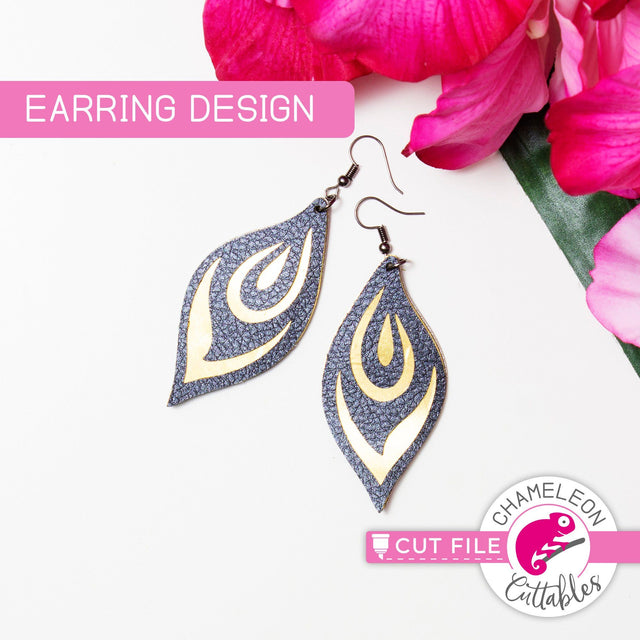 Peacock feather inspired Earring Template svg png dxf SVG Chameleon Cuttables 