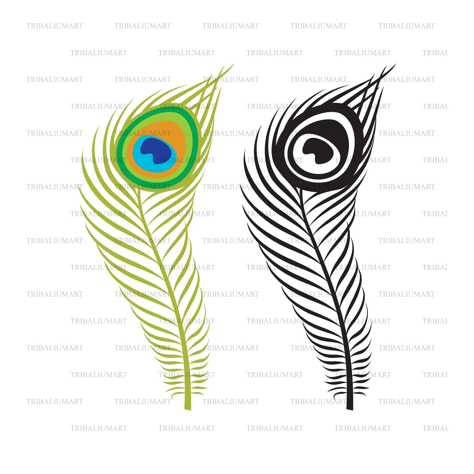Peacock feather. Cut files for Cricut. Clip Art silhouette (eps, svg, pdf,  png, dxf, jpeg). - So Fontsy