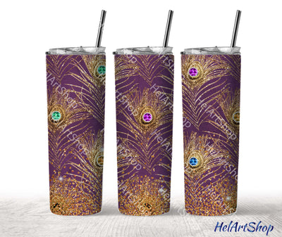 Peacock Feather Tumbler PNG, Glitter SKINNY TUMBLER Png Sublimation _HelArtShop_ 