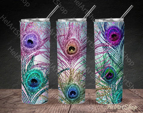 Peacock Feather Tumbler PNG, Glitter SKINNY TUMBLER Png SVG _HelArtShop_ 