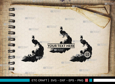 Peacock Monogram, Peacock Silhouette, Peacock SVG, Peacock Bird Svg, Peacock Feathe Svg, Birds Svg, SB00300 SVG ETC Craft 