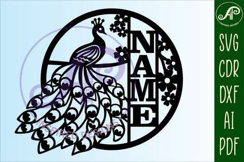 Peacock name sign svg laser cut template SVG APInspireddesigns 