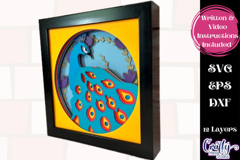 Peacock Svg Shadow Box, 3D Layered Colorful Peacock Cut File SVG Crafty Mama Studios 