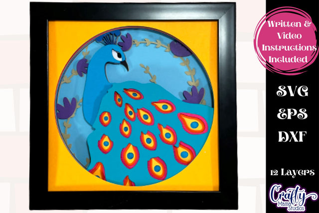 Peacock Svg Shadow Box, 3D Layered Colorful Peacock Cut File SVG Crafty Mama Studios 
